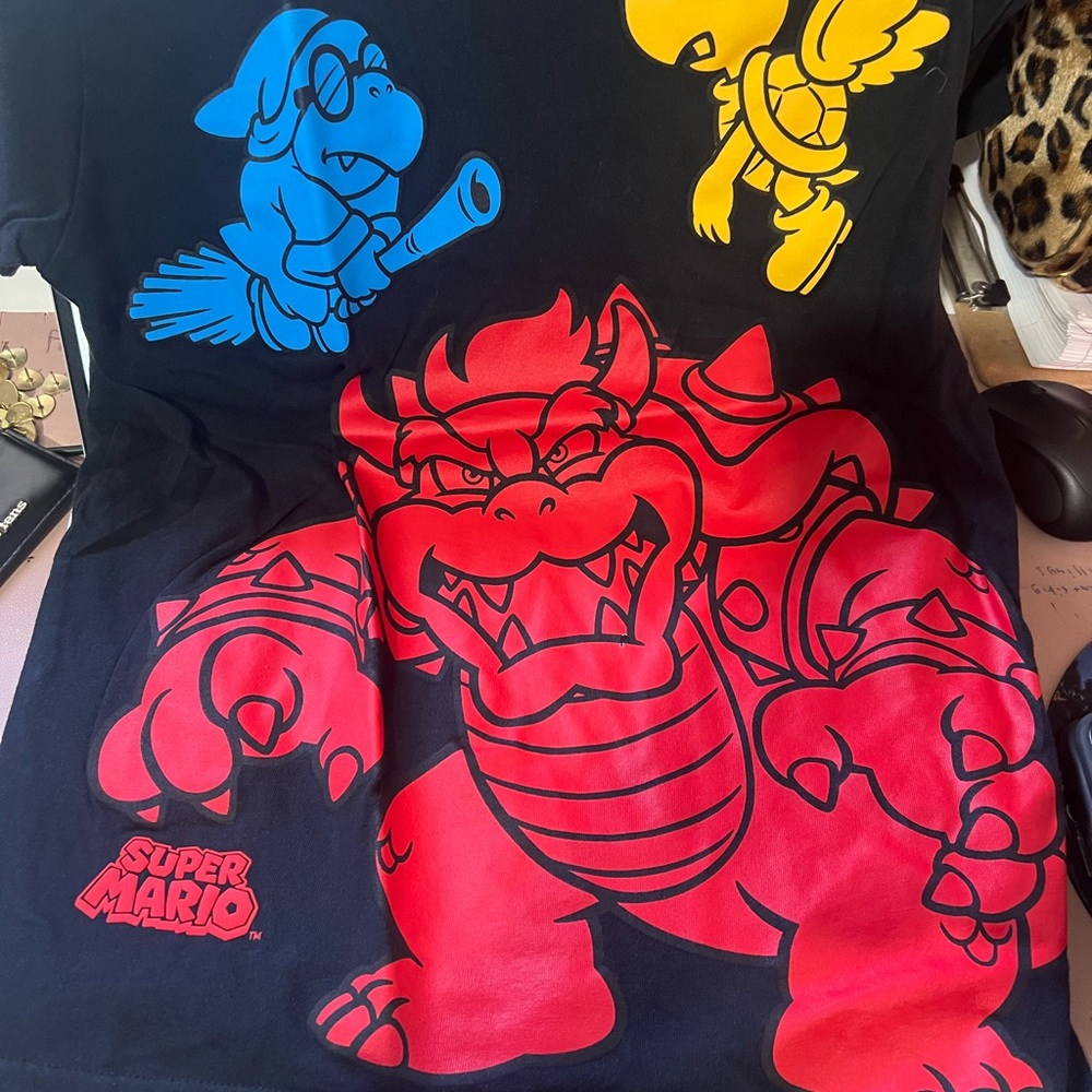 Super Mario Graphic T-Shirt - Black with Red, Blue, Yellow